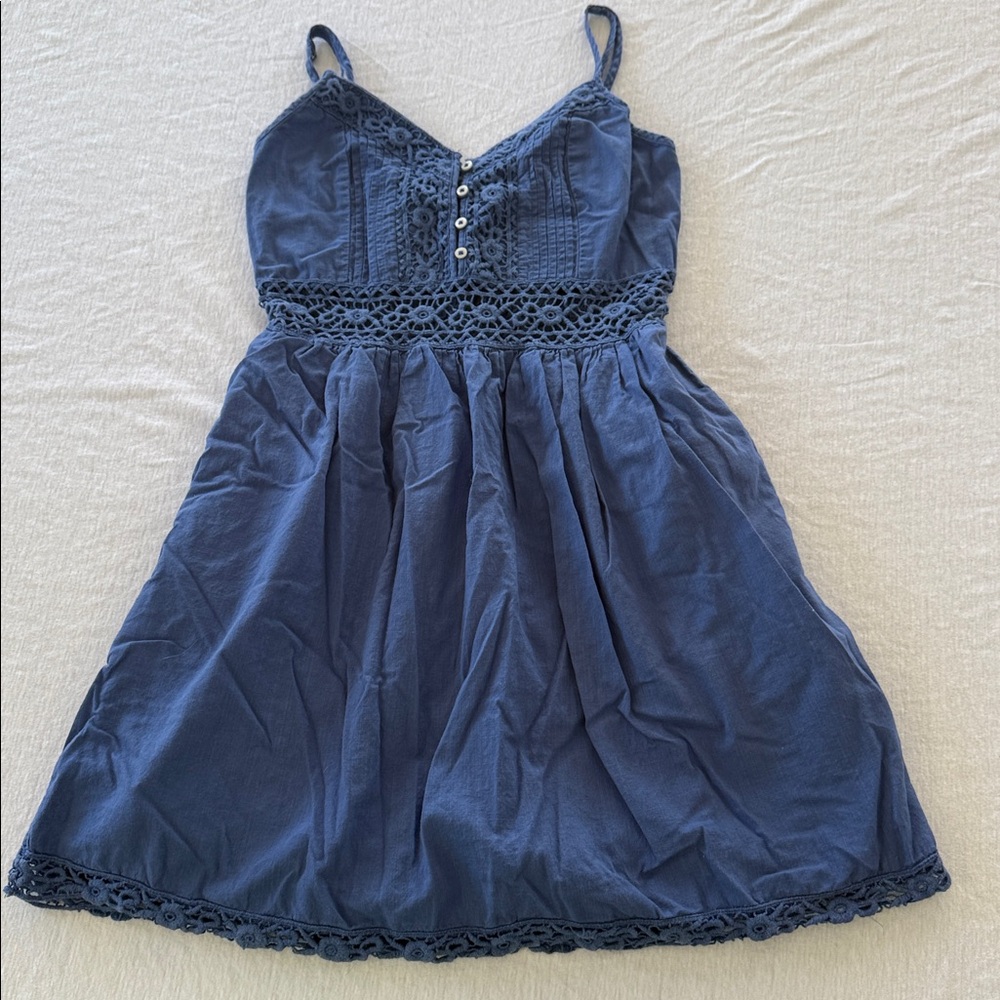 Abercrombie & Fitch Spaghetti Strap Blue Crochet Eyelet Lace Dress Size XS BOHO